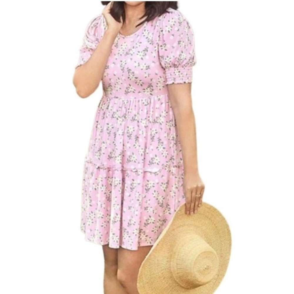 Draper James Lee Ann Dress Pink Magnolia Floral 1X XXL Short Sleeve Viscose NWT